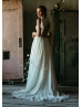 Spaghetti Straps Ivory Chiffon Open Back Stunning Wedding Dress